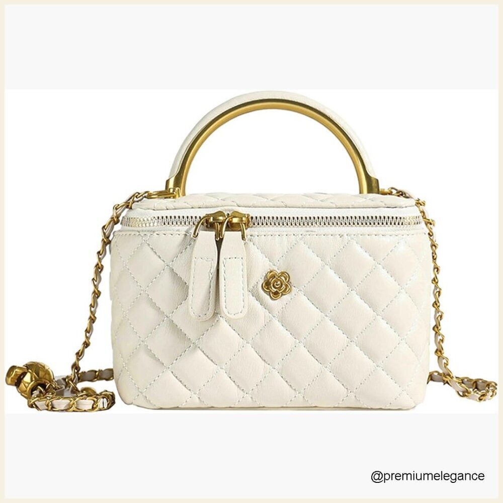 Mini Quilted Crossbody Bag with Chain Strap, Top Handle Vanity Purse